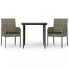 vidaXL Set mobilier de grădină cu perne, 3 piese, negru/gri, poliratan