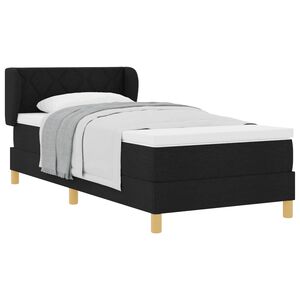 vidaXL Pat cu arcuri cu saltea cu headboard Negru 90 x 190 cm țesătură