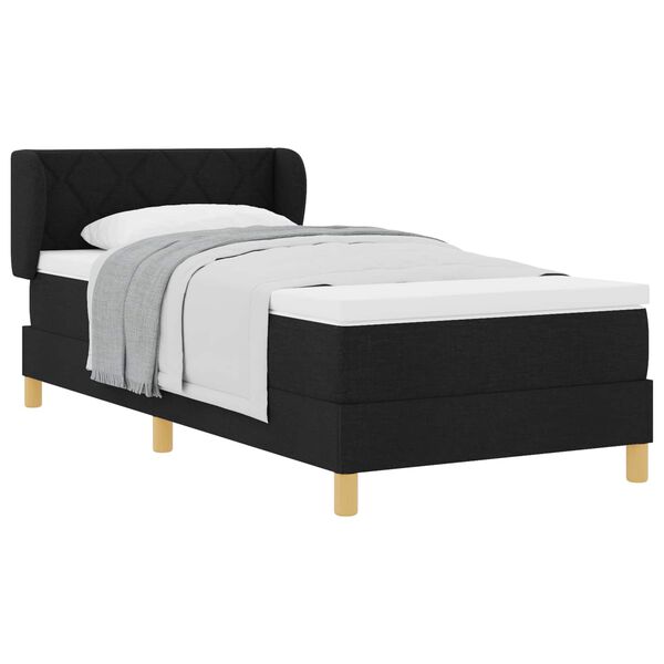 vidaXL Pat cu arcuri cu saltea cu headboard Negru 90 x 190 cm țesătură