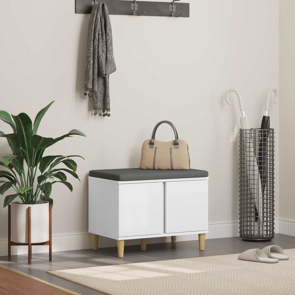 vidaXL Bancă pentru hol cu pernă cu depozitare Alb 60 x 38 x 46 cm