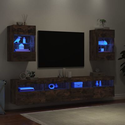 vidaXL Comodă TV de perete cu LED, 2 buc. stejar fumuriu, 40x30x60,5cm