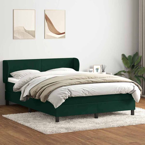 vidaXL Pat box spring cu saltea, verde &icirc;nchis, 160x220 cm, catifea