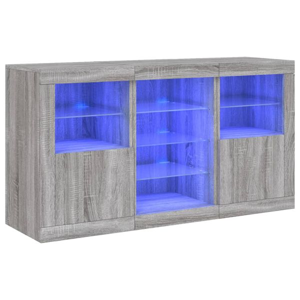vidaXL Servantă cu lumini LED, gri sonoma, 123x37x67 cm