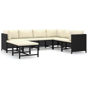 vidaXL Set mobilier de grădină cu perne, 8 piese, negru, poliratan