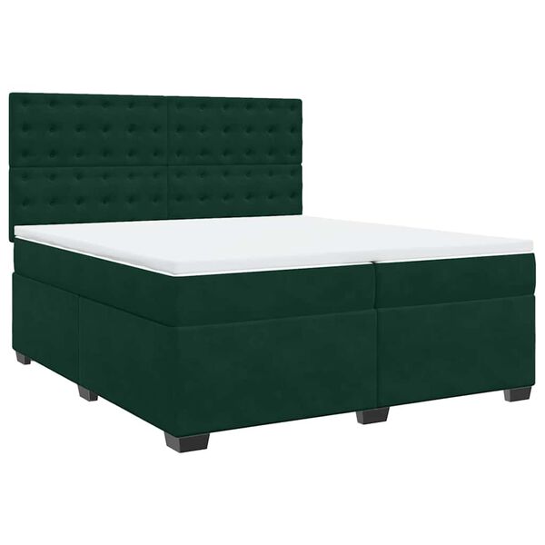 vidaXL Pat box spring cu saltea, verde &icirc;nchis, 200x200 cm, catifea