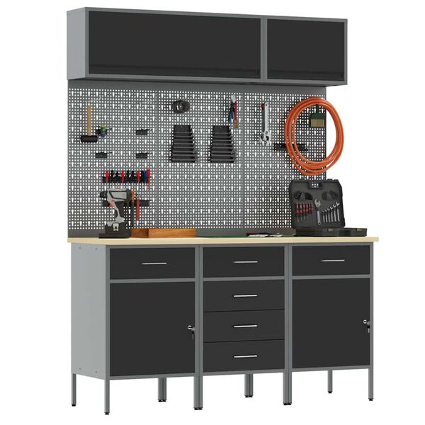 vidaXL Set de dulapuri de lucru cu sertar cu depozitare 8 pcs Negru