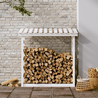 vidaXL Rastel pentru lemne de foc, alb, 108x64,5x110cm, lemn masiv pin