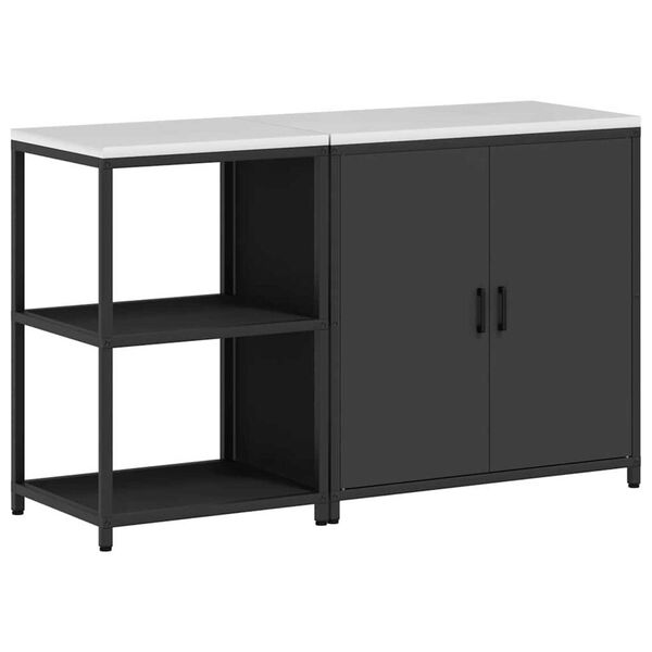 vidaXL Set de depozitare pentru bucătărie cu raft 2 pcs Negru Oțel