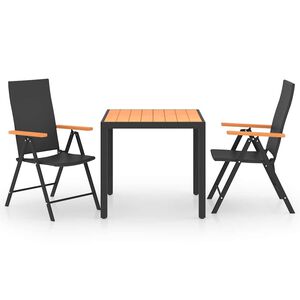 vidaXL Set mobilier de grădină, 3 piese, negru și maro