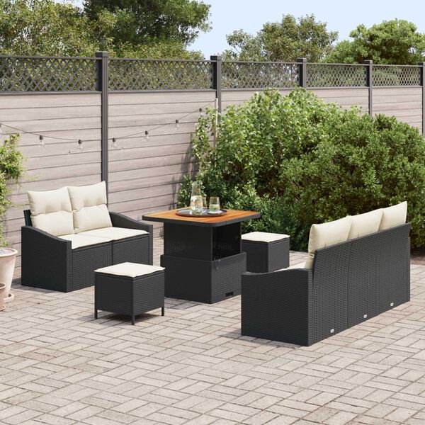vidaXL Set de canapele pentru grădină cu pernă 8 pcs Negru Rattan poli