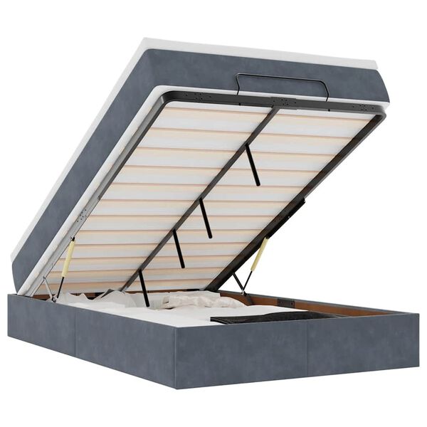 vidaXL Pat otoman cu saltea, gri &icirc;nchis, 120x190 cm, catifea