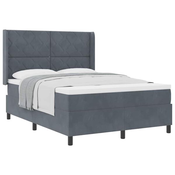 vidaXL Pat cu arcuri cu headboard Gri &icirc;nchis 160 x 200 cm Catifea