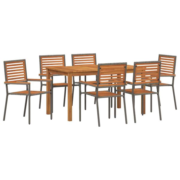 vidaXL Set de masă pentru grădină 7 pcs Gri Lemn Solid de Acacia