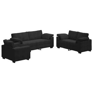vidaXL Set de canapele cu perne, 3 piese, negru, catifea