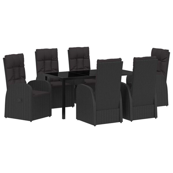 vidaXL Set de masă pentru grădină cu pernă 7 pcs Negru poliratan