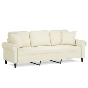 vidaXL Canapea cu 3 locuri cu pernuțe, crem, 180 cm, catifea