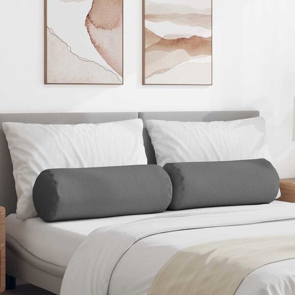 vidaXL Perne Bolster 2 pcs Gri închis Ø 25 x 70 cm țesătură