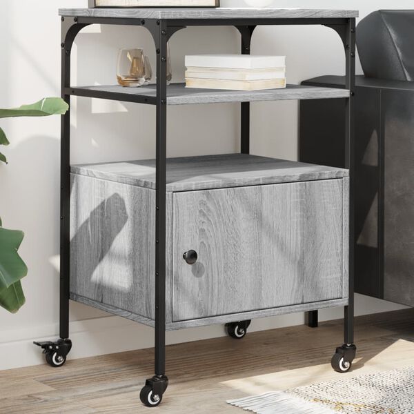 vidaXL Suport imprimantă, 3 niveluri, gri sonoma, 50x40x76 cm, lemn