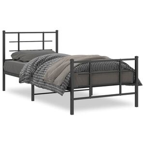 vidaXL Cadru pat metalic cu tăblii de cap/picioare, negru, 90x200 cm