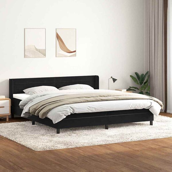 vidaXL Pat box spring cu saltea, negru, 200x210 cm, catifea