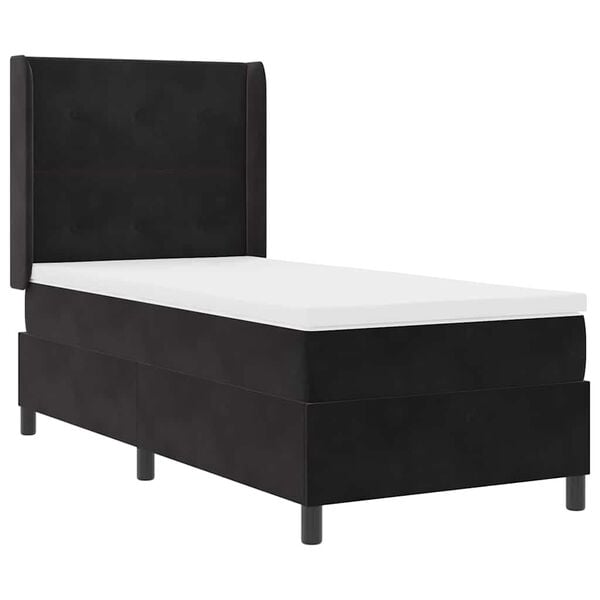 vidaXL Pat cu arcuri cu saltea cu headboard Negru 80 x 200 cm Catifea