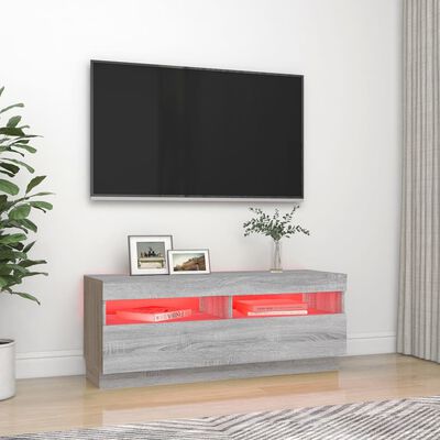 vidaXL Comodă TV cu lumini LED, gri sonoma, 100x35x40 cm