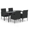 vidaXL Set mobilier de grădină cu perne, 5 piese, negru, poliratan