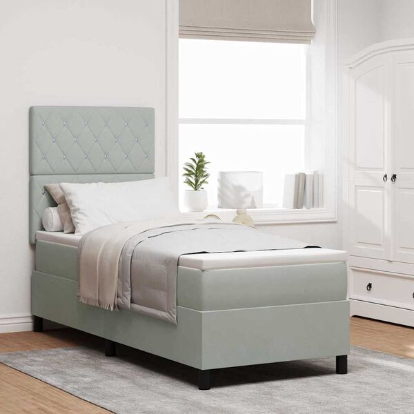 vidaXL Pat cu arc LED cu saltea Gri deschis 80 x 200 cm țesătură