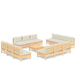 vidaXL Set mobilier grădină cu perne, 13 piese, crem, lemn de pin