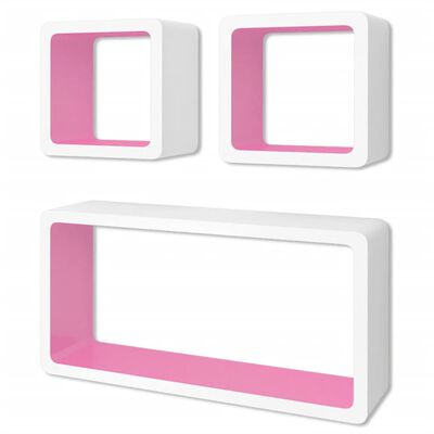Rafturi de tip cub din MDF pentru cărți/DVD-uri, Alb-Roz, 3 buc.
