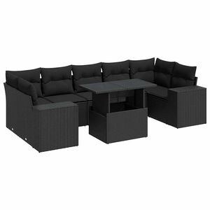 vidaXL Set mobilier de grădină cu perne, 8 piese, negru, poliratan