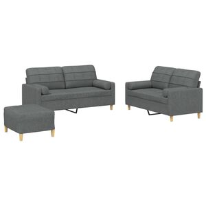 vidaXL Set de canapele cu perne, 3 piese, gri &icirc;nchis, textil