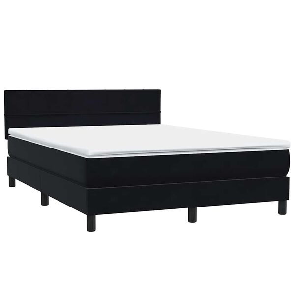 vidaXL Pat box spring cu saltea, negru, 140x210 cm, catifea