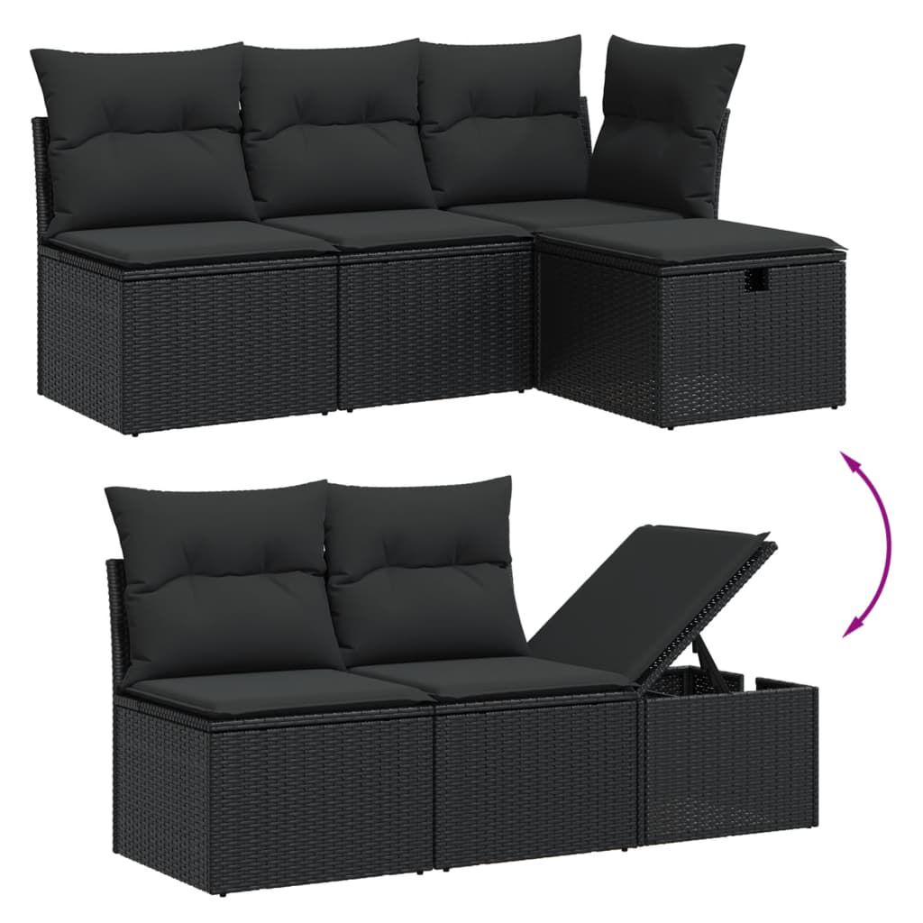 vidaXL Set mobilier de grădină cu perne, 6 piese, negru, poliratan