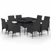 vidaXL Set mobilier grădină, 9 piese, negru, poliratan, lemn acacia