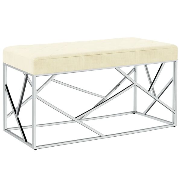 vidaXL Bancă, crem, 97 cm, catifea și oțel inoxidabil