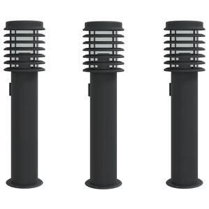 vidaXL Lămpi de podea de exterior 3 buc negru 60 cm oțel inoxidabil