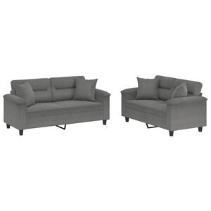 vidaXL Set de canapele cu perne, 2 piese, gri &icirc;nchis, microfibră