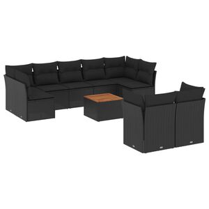 vidaXL Set canapele de grădină cu perne, 10 piese, negru, poliratan