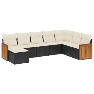 vidaXL Set mobilier de grădină cu perne, 8 piese, negru, poliratan