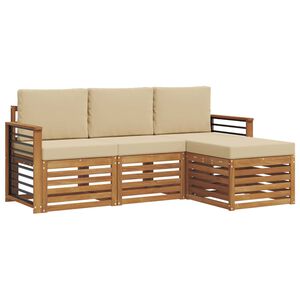 vidaXL Set de canapele de exterior cu pernă 4 pcs Natural și Bej
