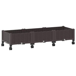 vidaXL Ghiveci de grădină cu roți Maro 120 x 40 x 29 cm PP