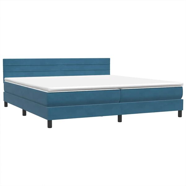 vidaXL Pat box spring cu saltea, albastru &icirc;nchis, 180x220 cm, catifea