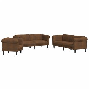 vidaXL Set de canapele, 3 piese, maro, catifea