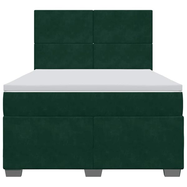 vidaXL Pat box spring cu saltea, verde &icirc;nchis, 160x200 cm, catifea