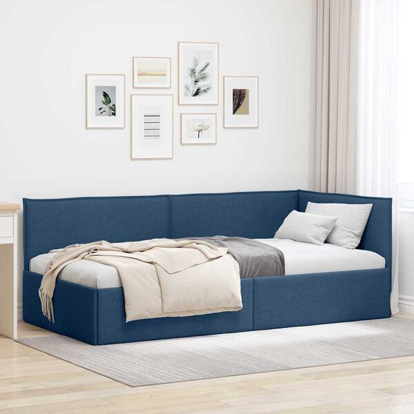 vidaXL Cadru de pat colțar cu headboard albastru 80 x 200 cm țesătură