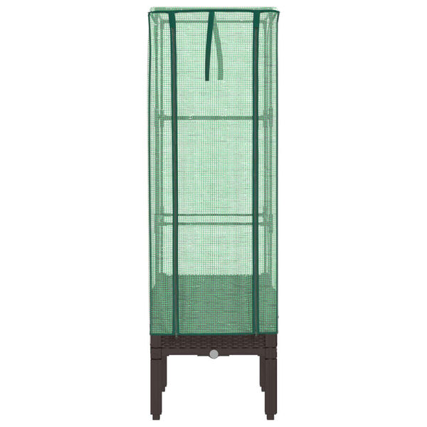 vidaXL Strat &icirc;nălțat cu husă de seră, aspect ratan, 40x40x140 cm