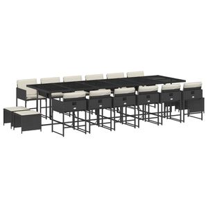 vidaXL Set mobilier de grădină cu perne, 17 piese, negru, poliratan