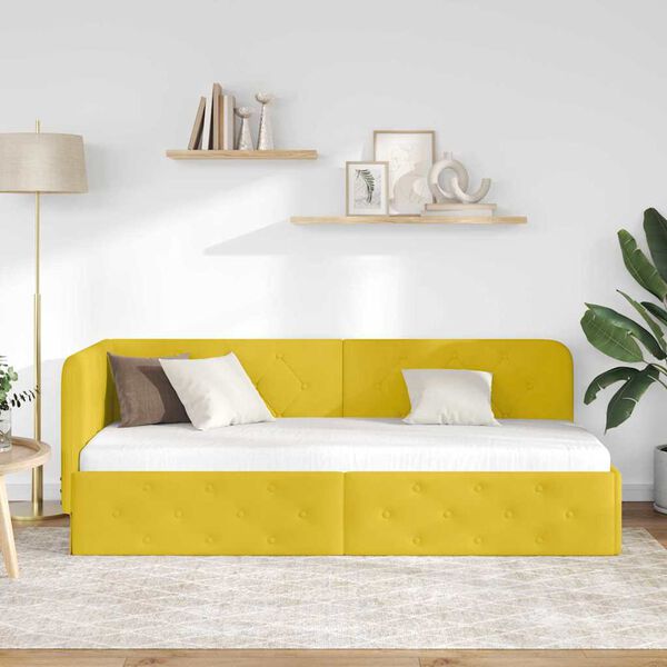 vidaXL Cadru de pat colțar cu headboard Galben 80 x 200 cm Catifea
