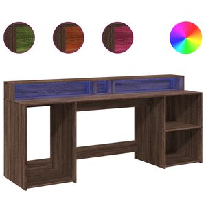 vidaXL Birou cu lumini LED, stejar maro, 200x55x91 cm, lemn prelucrat